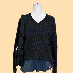 multicolored geometric light weight merino wool knit sweater retro indie skate